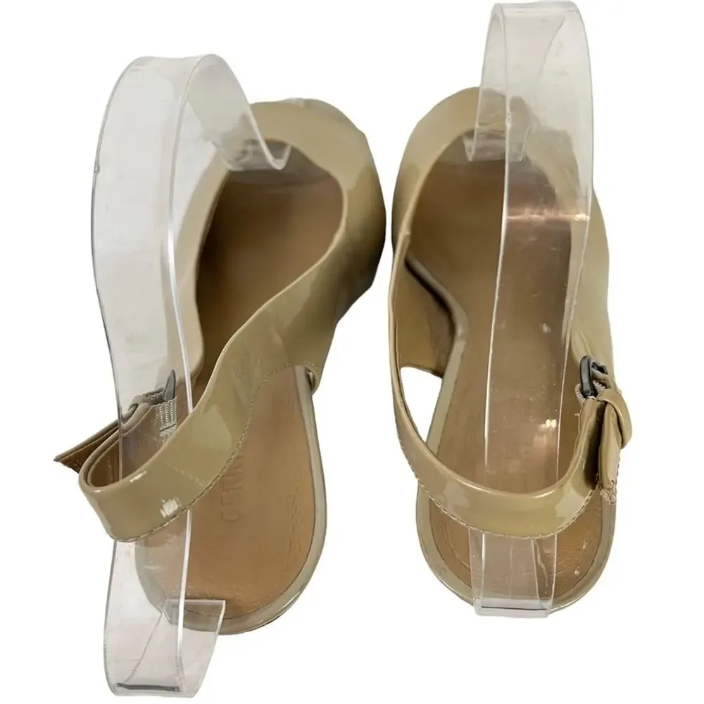 GERRY WEBER Genuine Leather Open Peep Toe Slingback Cork Wedge Shoes Sandals 38